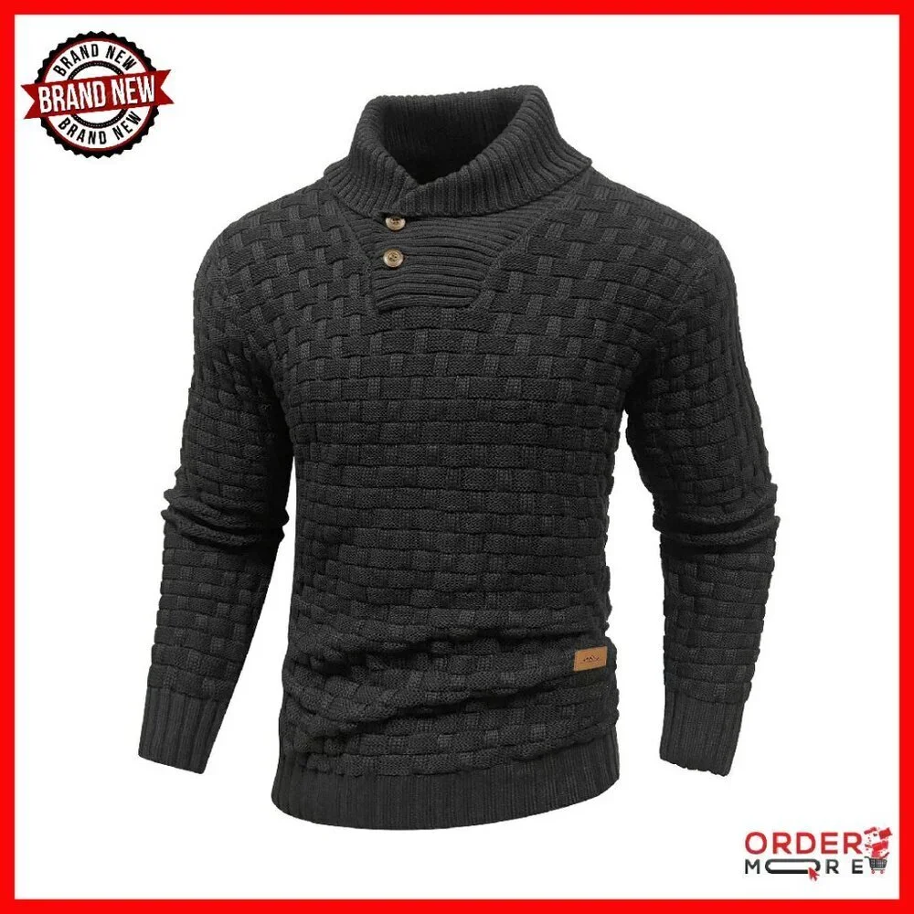 Men's Cable Knit Pullover Sweater Textured Turtleneck Casual Winter Wear
